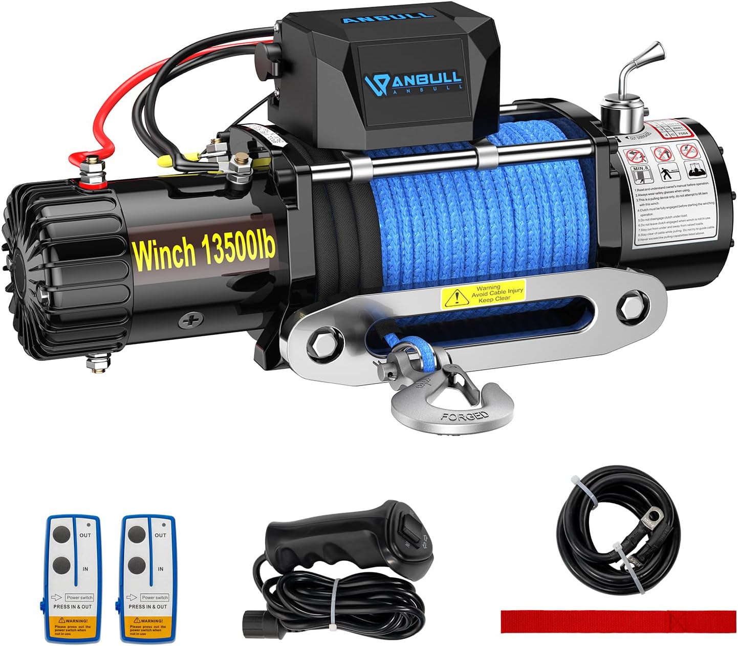 Anbull Treuil électrique 12V 13 500 LBS/ 6136 Kg, Corde Synthétique 9.5mm*26m, IP67 étanche, Compatible pour 4X4, Quad, Franchisseur, 4X4 Tout terrain, Jeep, Toy, Remorque pour Bateau